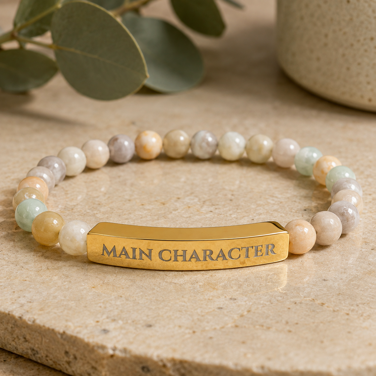 Main Character Natural Stone Engraved Bar Bracelet