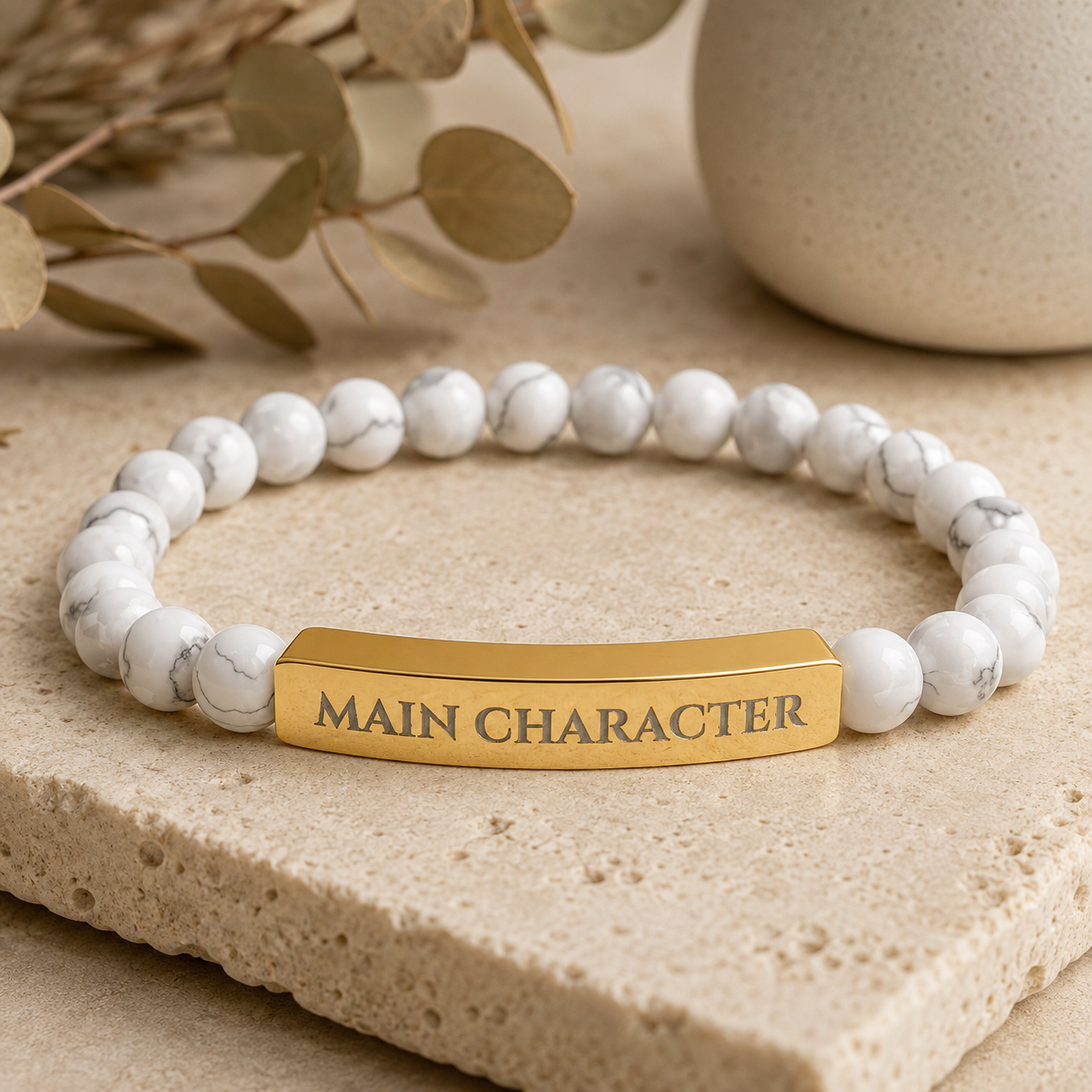 Main Character Natural Stone Engraved Bar Bracelet