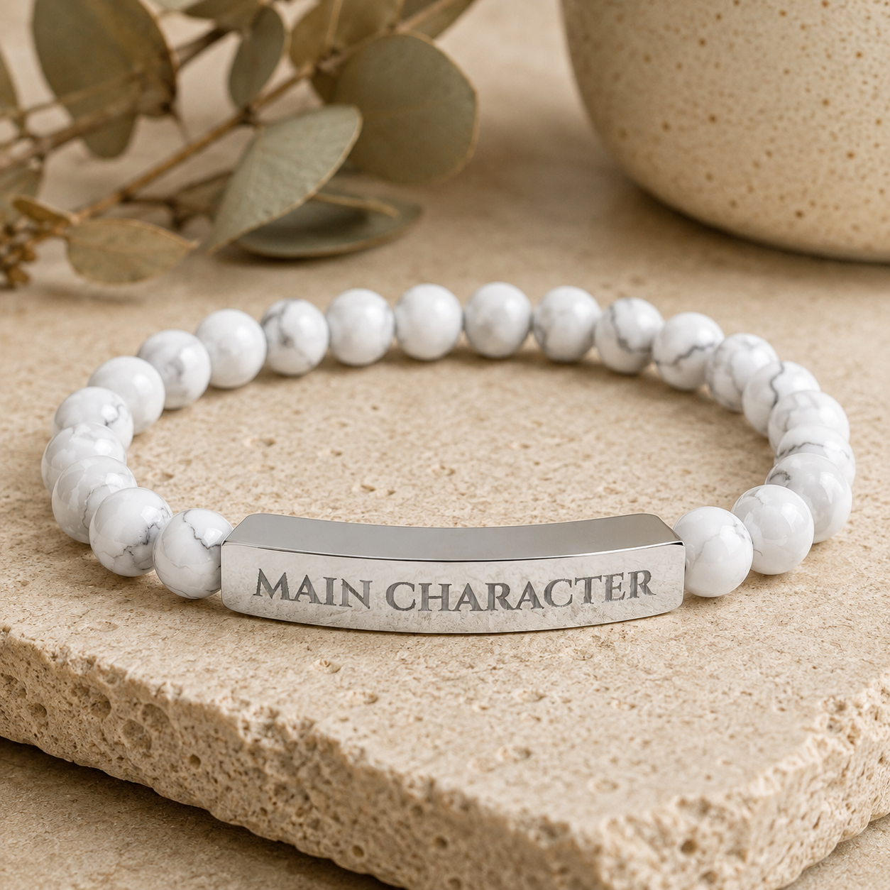 Main Character Natural Stone Engraved Bar Bracelet