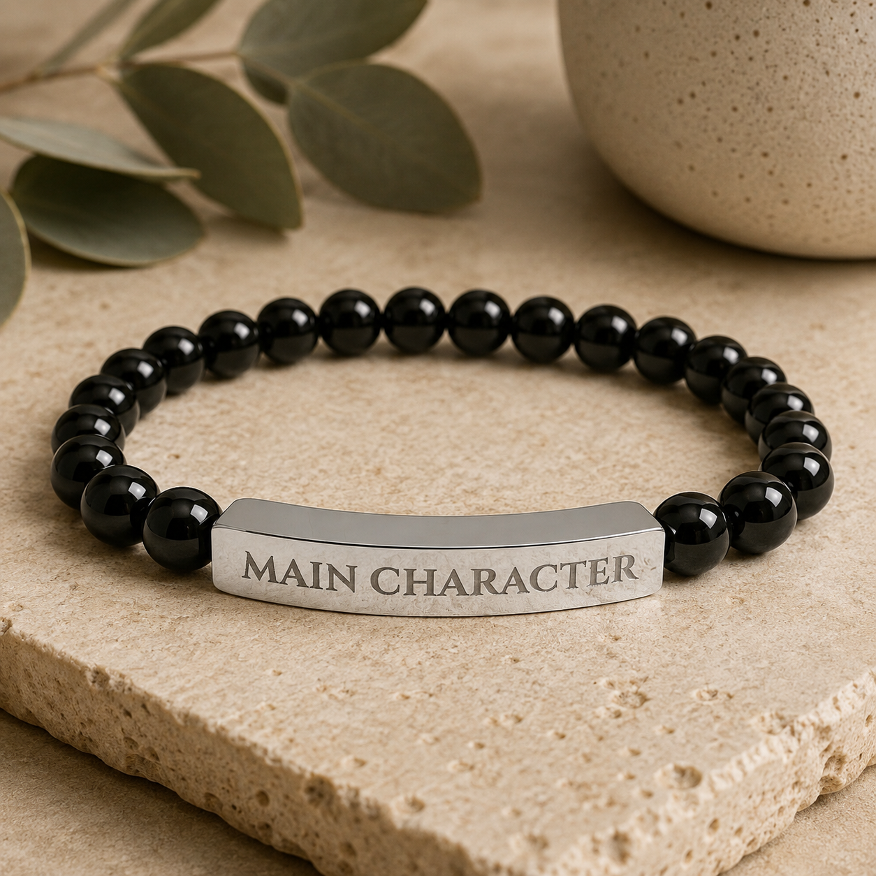 Main Character Natural Stone Engraved Bar Bracelet