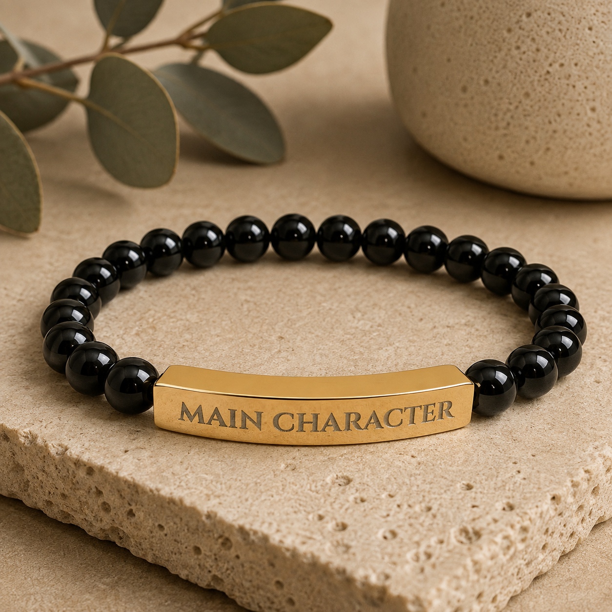 Main Character Natural Stone Engraved Bar Bracelet
