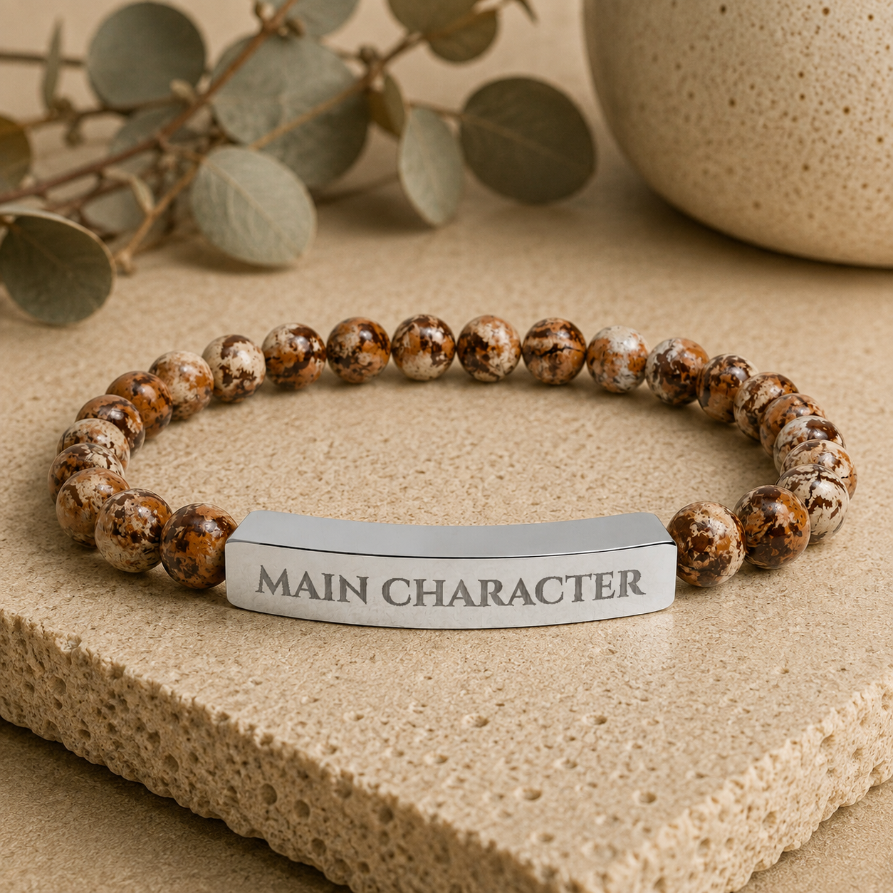 Main Character Natural Stone Engraved Bar Bracelet