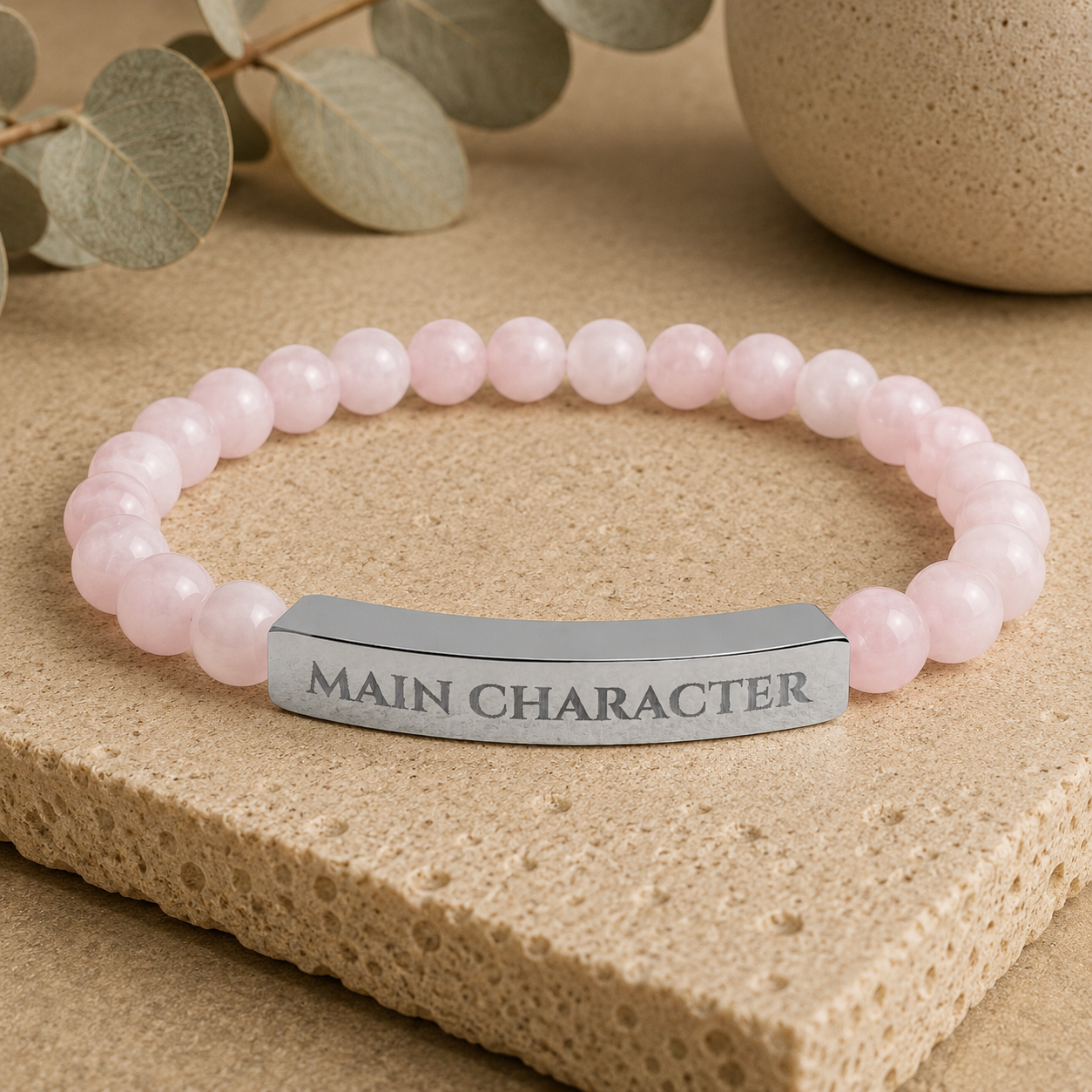 Main Character Natural Stone Engraved Bar Bracelet