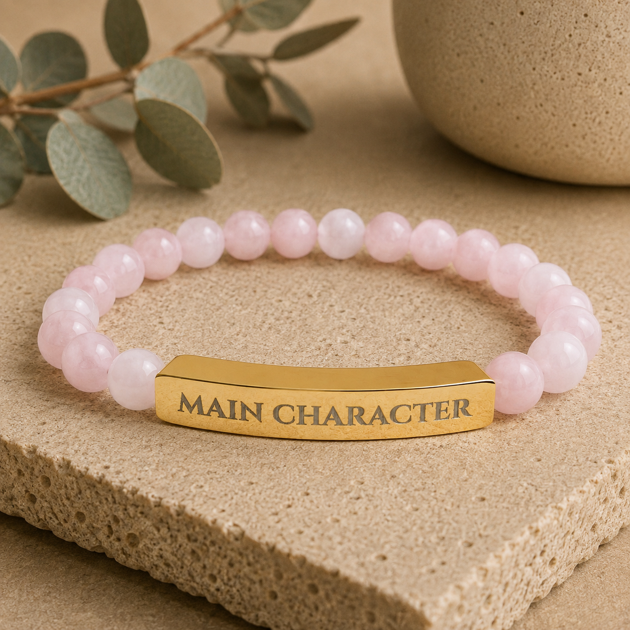Main Character Natural Stone Engraved Bar Bracelet