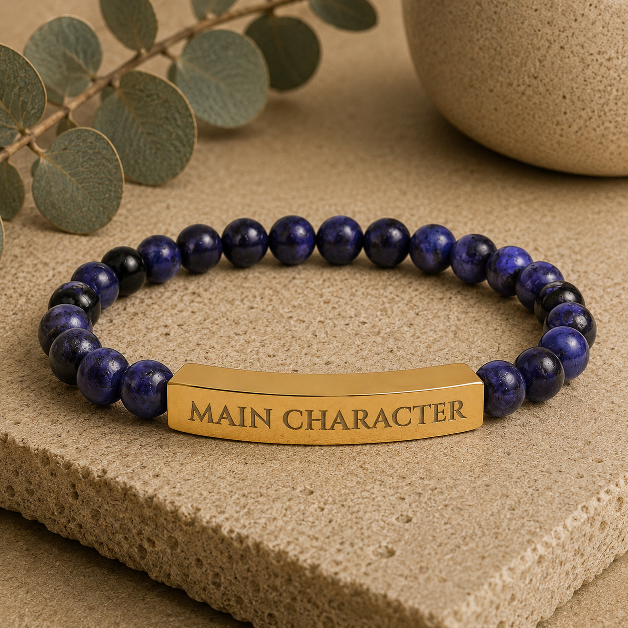 Main Character Natural Stone Engraved Bar Bracelet