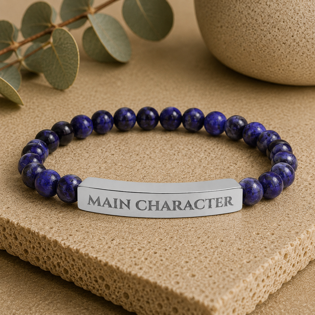 Main Character Natural Stone Engraved Bar Bracelet