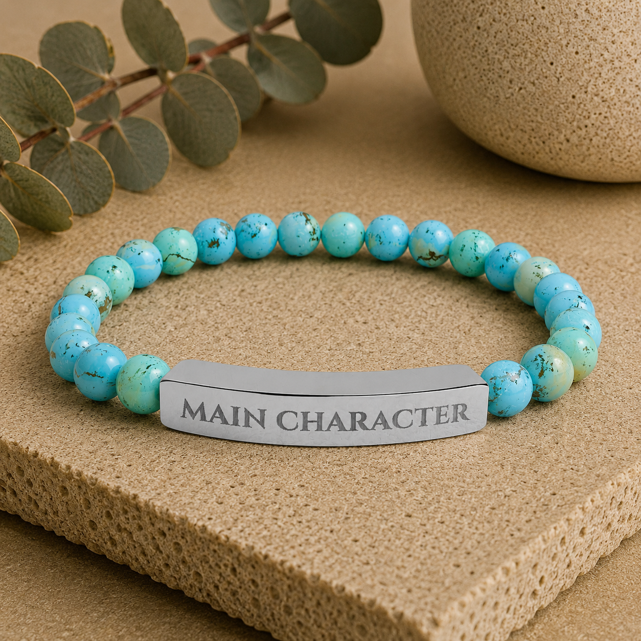 Main Character Natural Stone Engraved Bar Bracelet