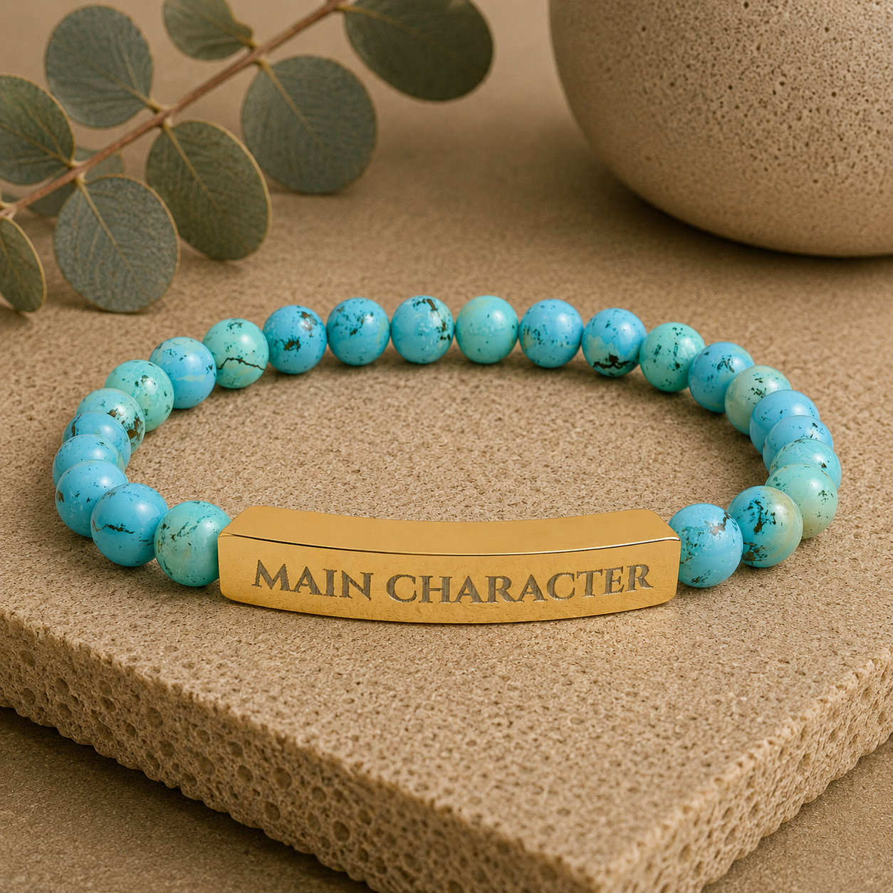 Main Character Natural Stone Engraved Bar Bracelet