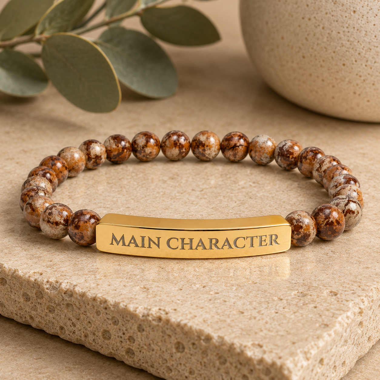 Main Character Natural Stone Engraved Bar Bracelet