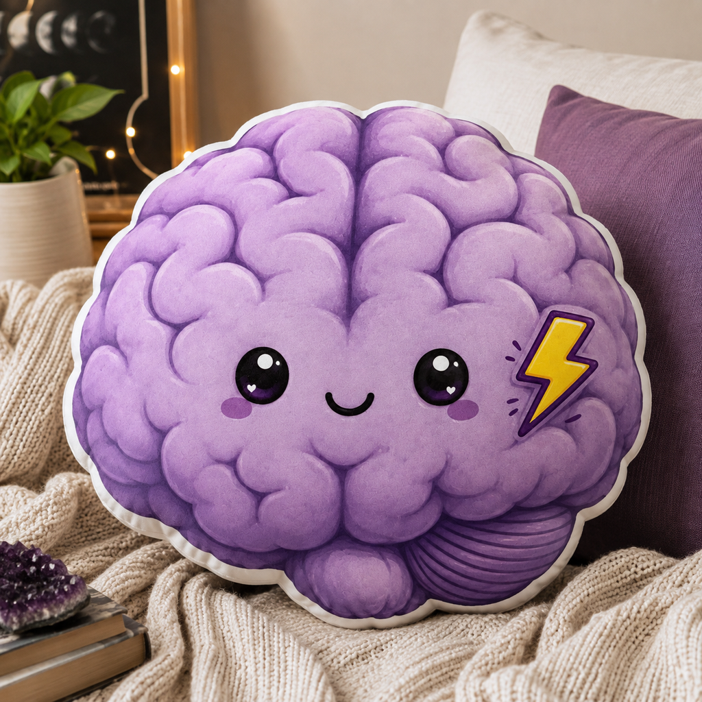 Little Spark Purple Brain Shaped Pillow | Kids Epilepsy Awareness Plush Cushion