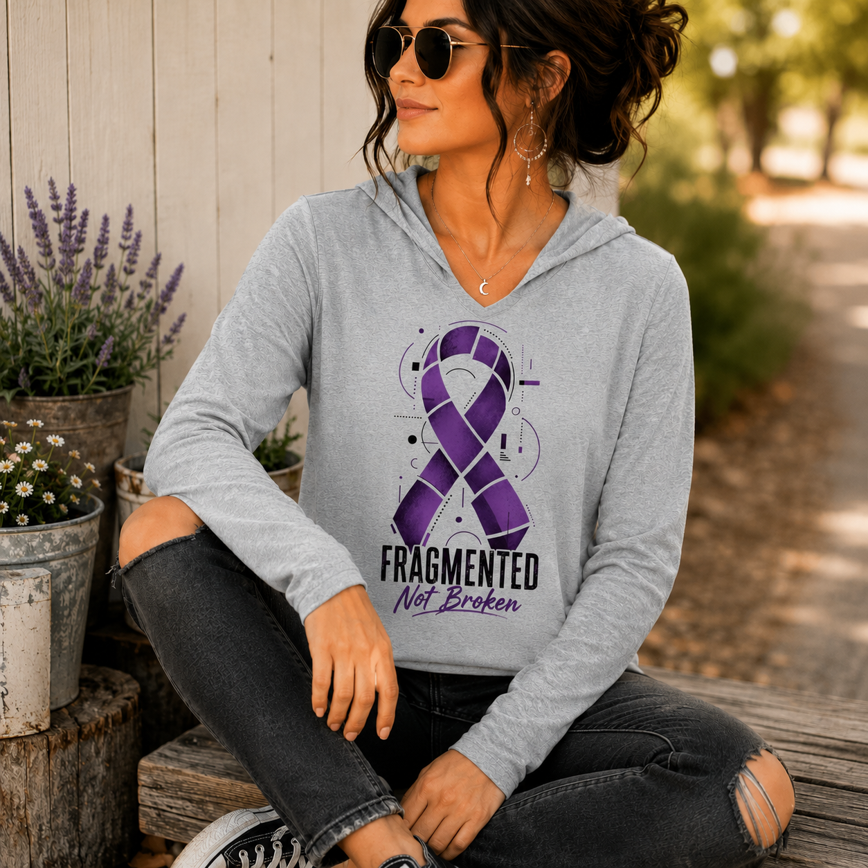 Fragmented Not Broken Epilepsy Awareness Hooded Long Sleeve Tee