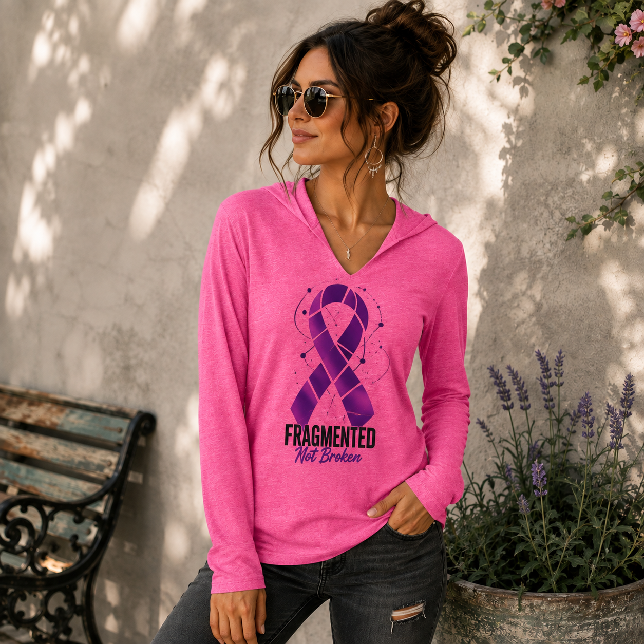 Fragmented Not Broken Epilepsy Awareness Hooded Long Sleeve Tee