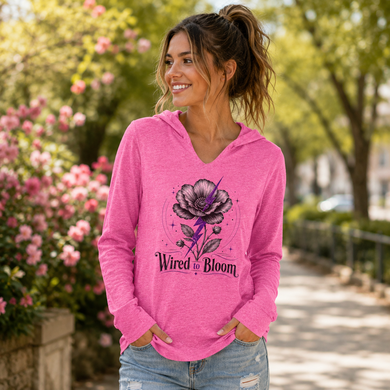 Wired to Bloom Epilepsy Awareness Hooded Long Sleeve Tee
