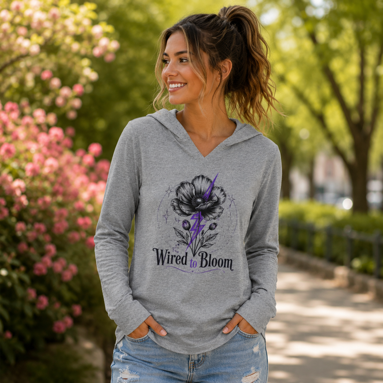 Wired to Bloom Epilepsy Awareness Hooded Long Sleeve Tee