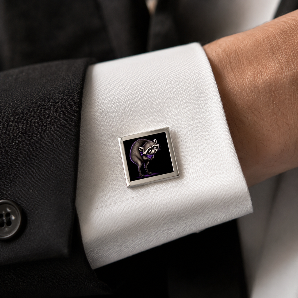 Jimothy Square Cufflinks | Gold or Silver Raccoon Cufflinks