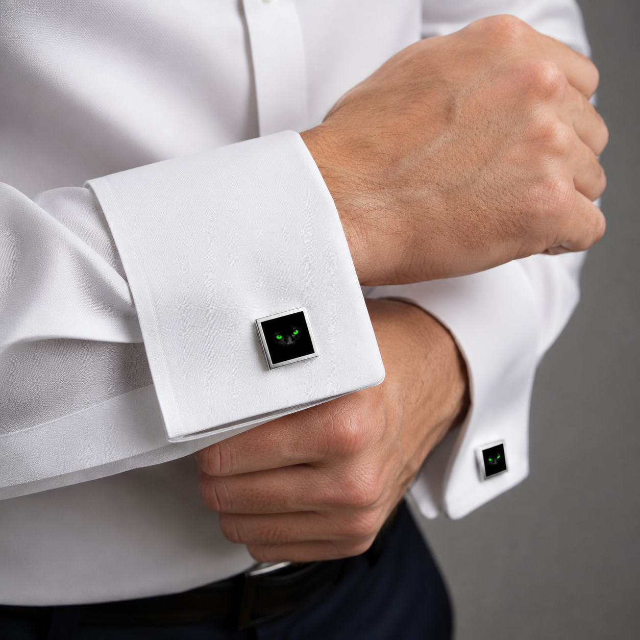 Black Cat Green Eyes Cufflinks | Gold or Silver Square Cufflinks
