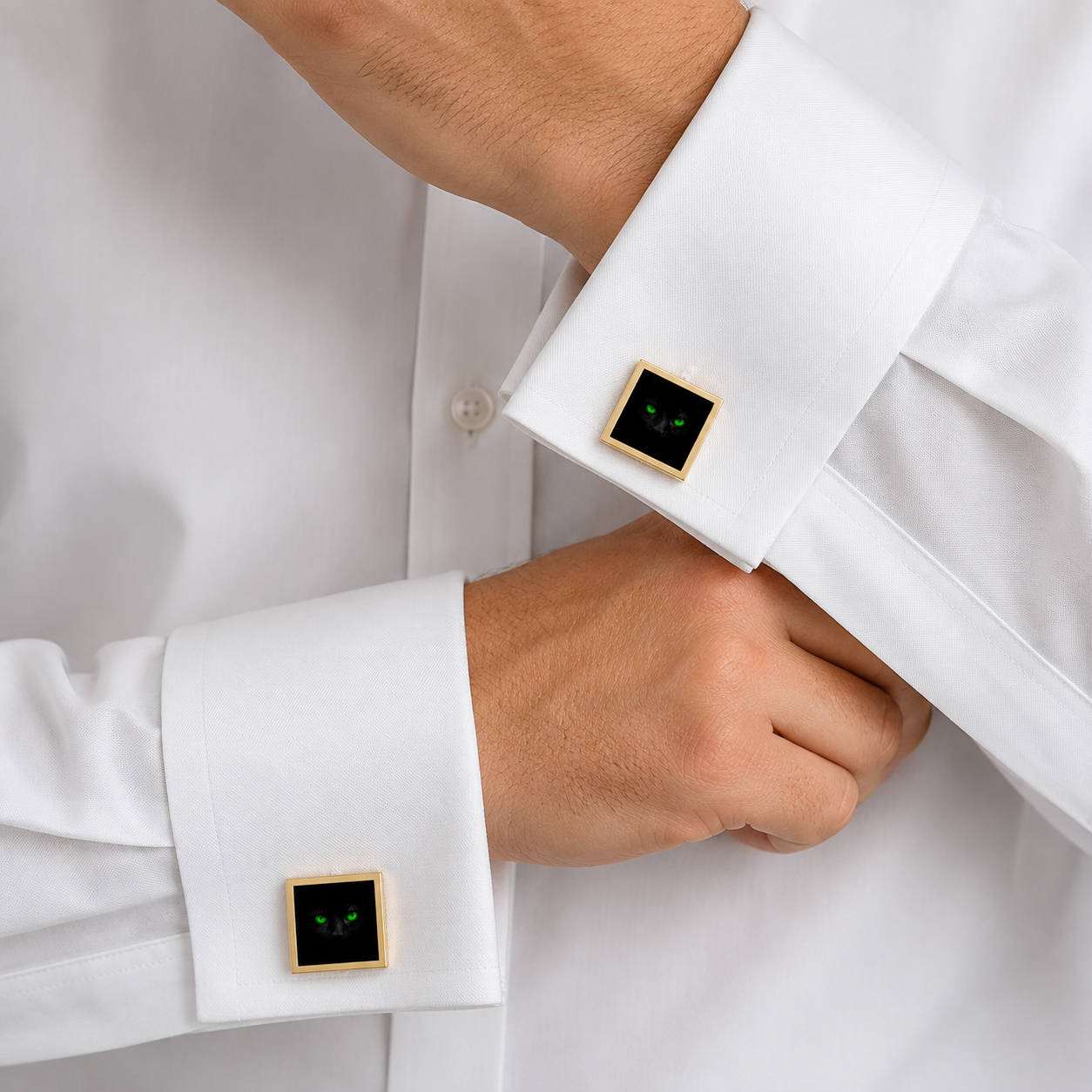 Black Cat Green Eyes Cufflinks | Gold or Silver Square Cufflinks