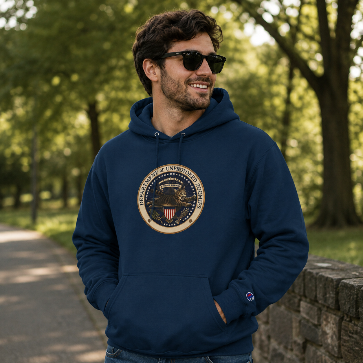 Department of Unprovoked Zoomies Champion Hoodie | Funny Cat Seal Sweatshirt