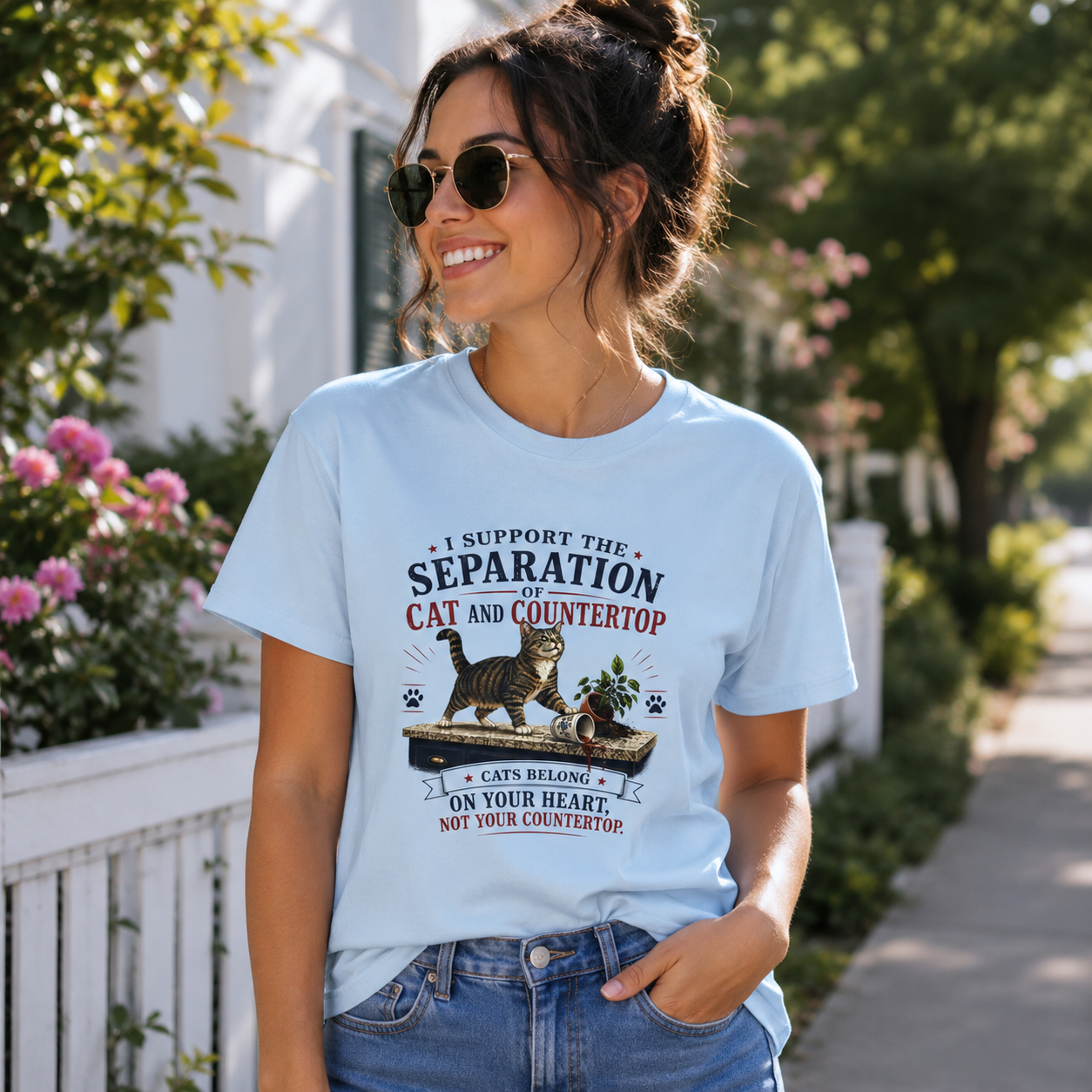 Separation of Cat and Countertop T-Shirt | Funny Cat Lover Tee