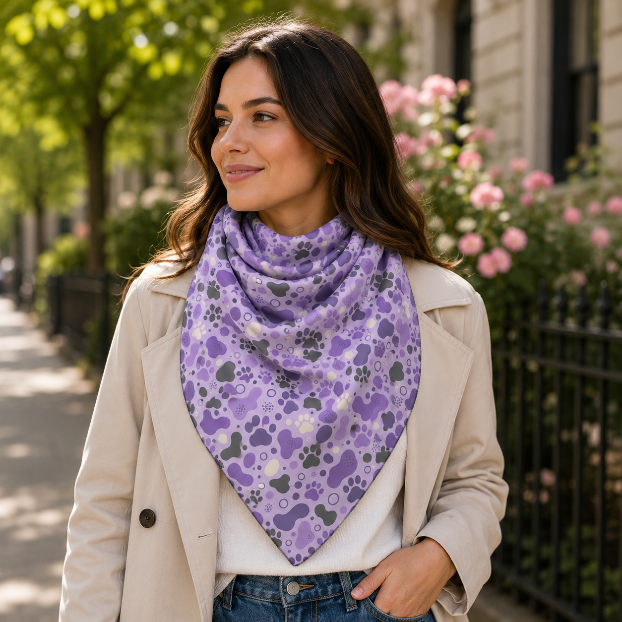Purple Paw Print Scarf | Cat & Dog Lover Square Scarf