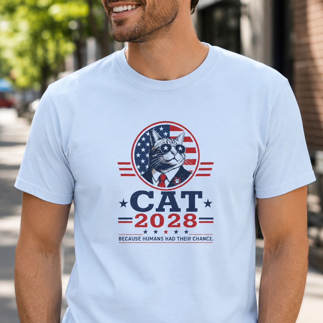 CAT 2028 T-Shirt | Because Humans Had Their Chance Funny Cat Campaign Tee