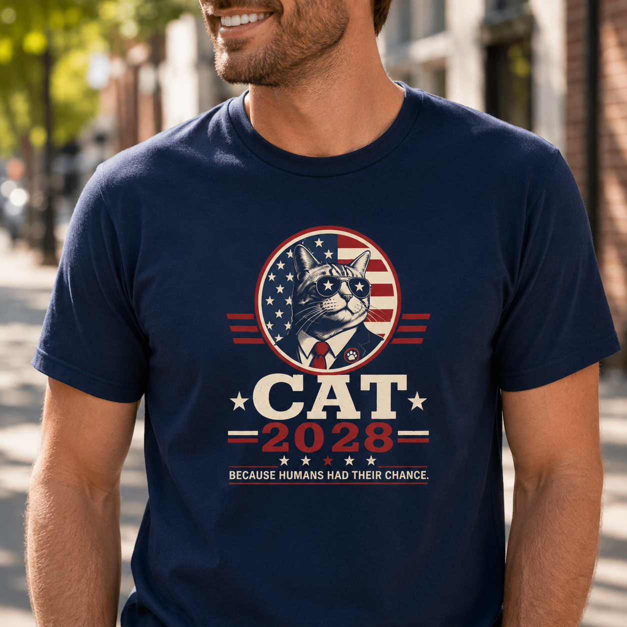 CAT 2028 T-Shirt | Because Humans Had Their Chance Funny Cat Campaign Tee