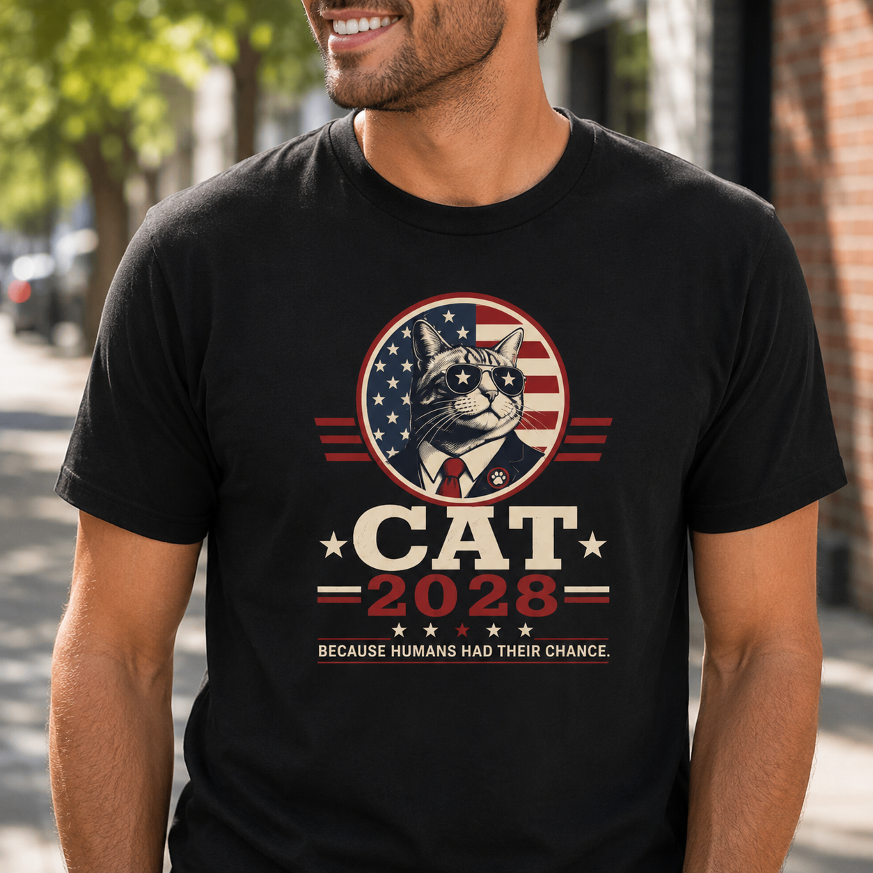CAT 2028 T-Shirt | Because Humans Had Their Chance Funny Cat Campaign Tee