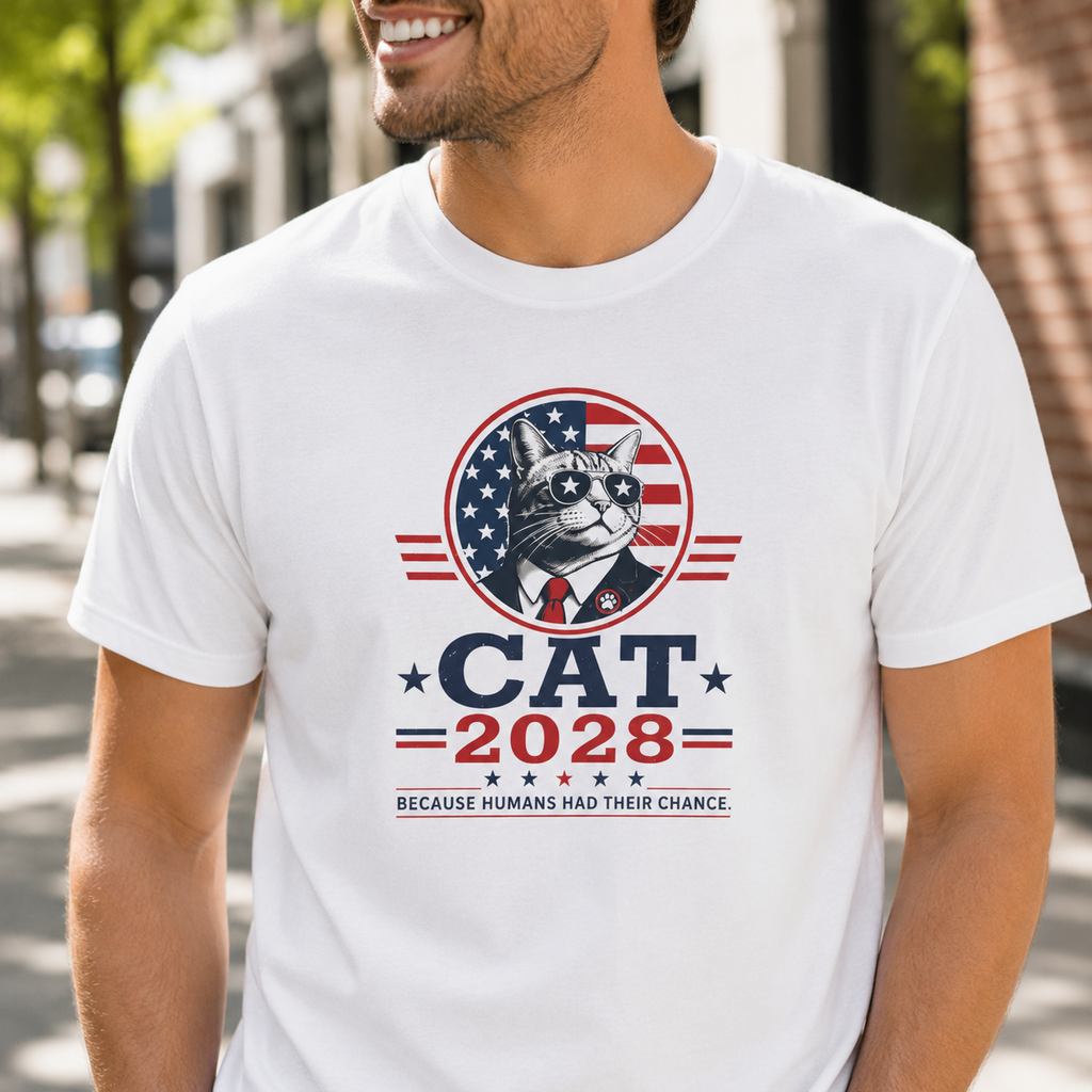CAT 2028 T-Shirt | Because Humans Had Their Chance Funny Cat Campaign Tee