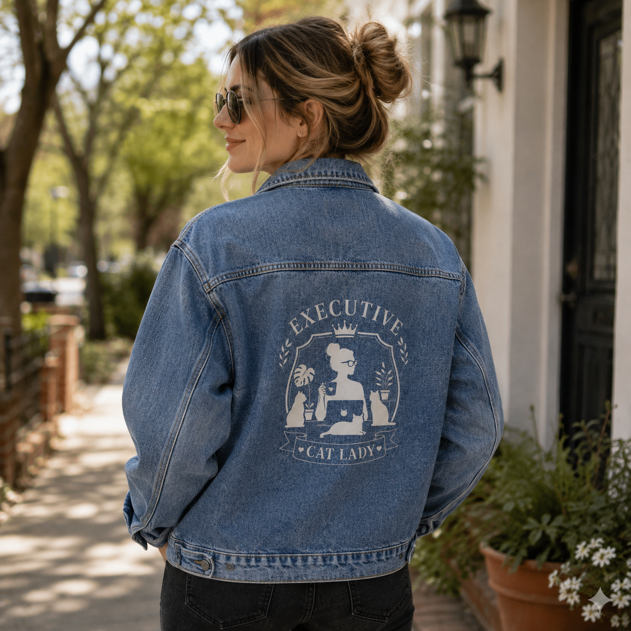 Executive Cat Lady Denim Jacket | Oversized Cat Lover Jean Jacket