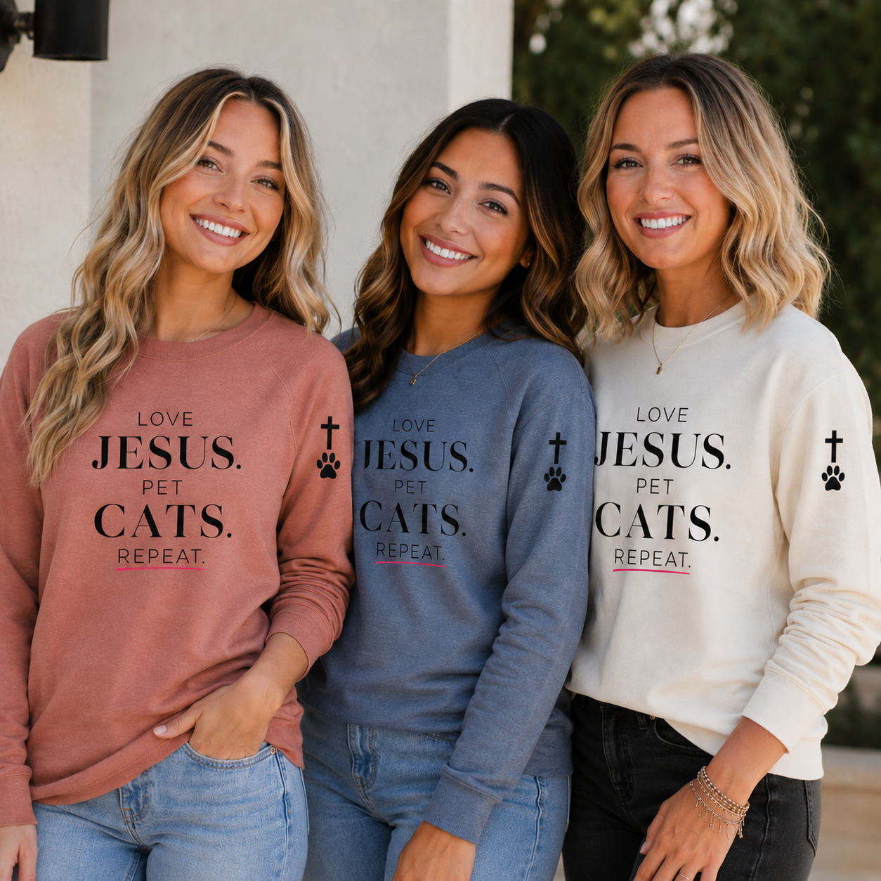 Love Jesus. Pet Cats. Repeat. Lightweight Crewneck Sweatshirt