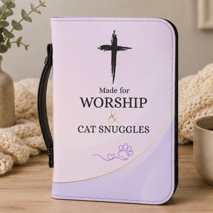 Made for Worship & Cat Snuggles Bible Cover | Christian Cat Lover Zippered Bible Case