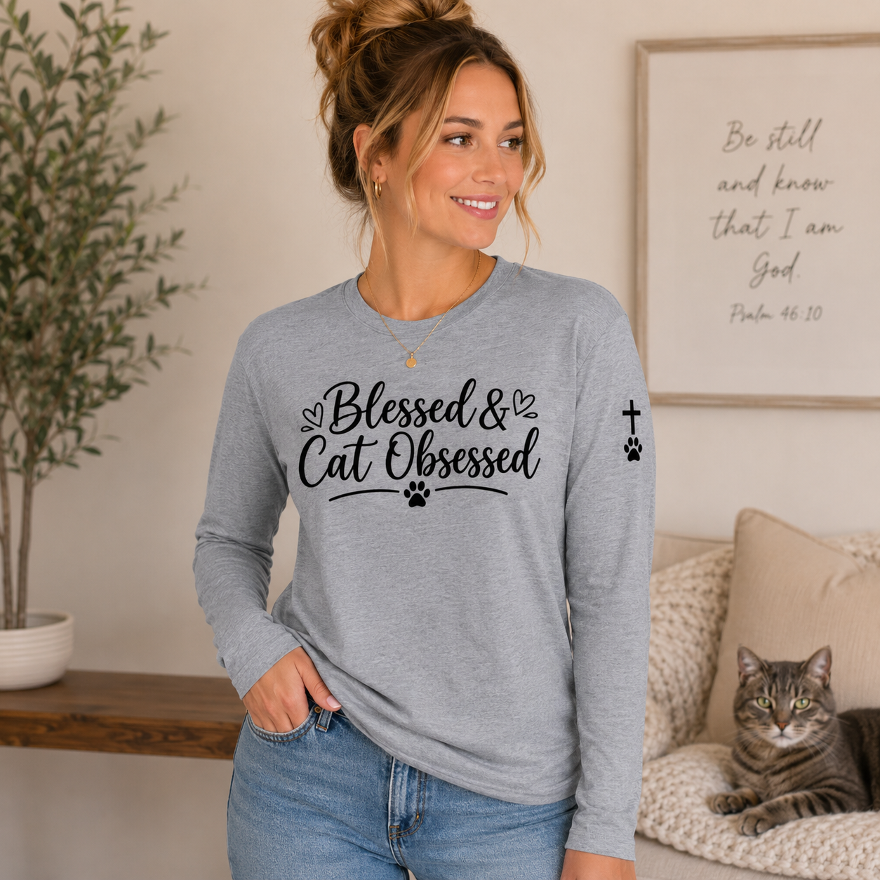 Blessed & Cat Obsessed Women's Long Sleeve Shirt