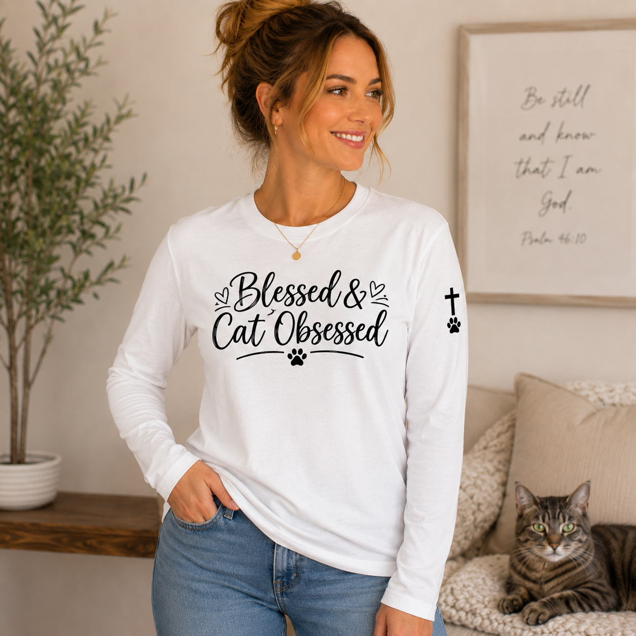 Blessed & Cat Obsessed Women's Long Sleeve Shirt
