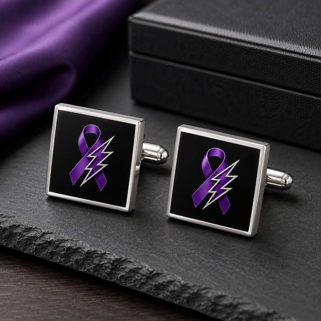 Purple Ribbon & Lightning Bolt Epilepsy Awareness Cufflinks