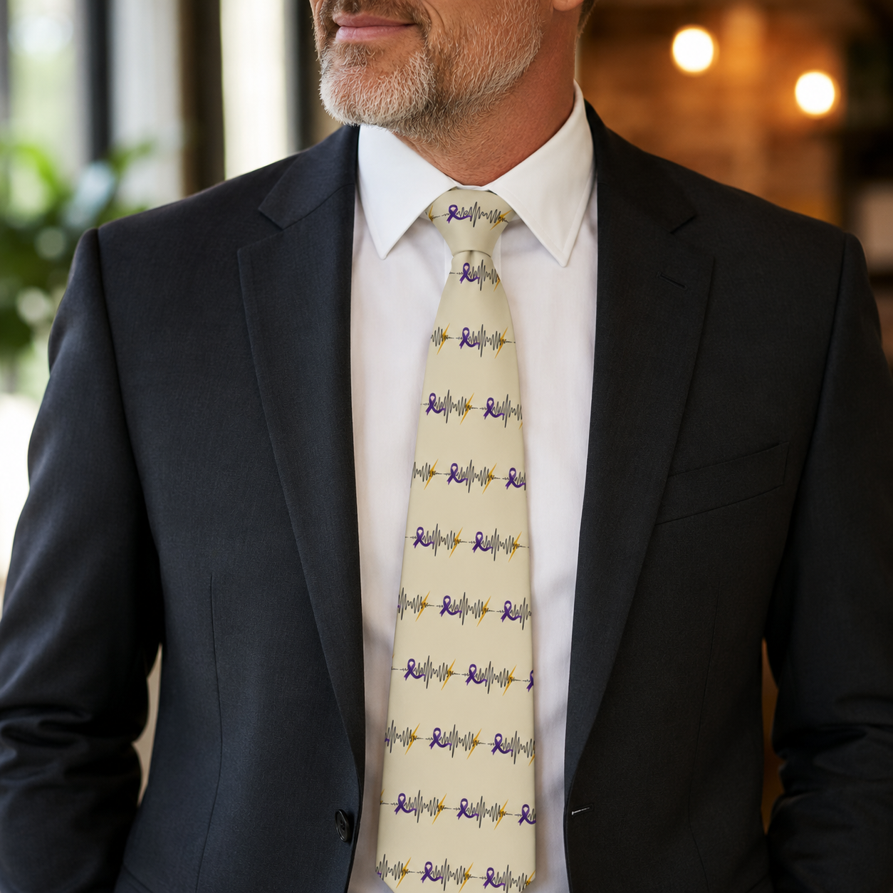 Epilepsy Awareness Purple Ribbon EKG Necktie