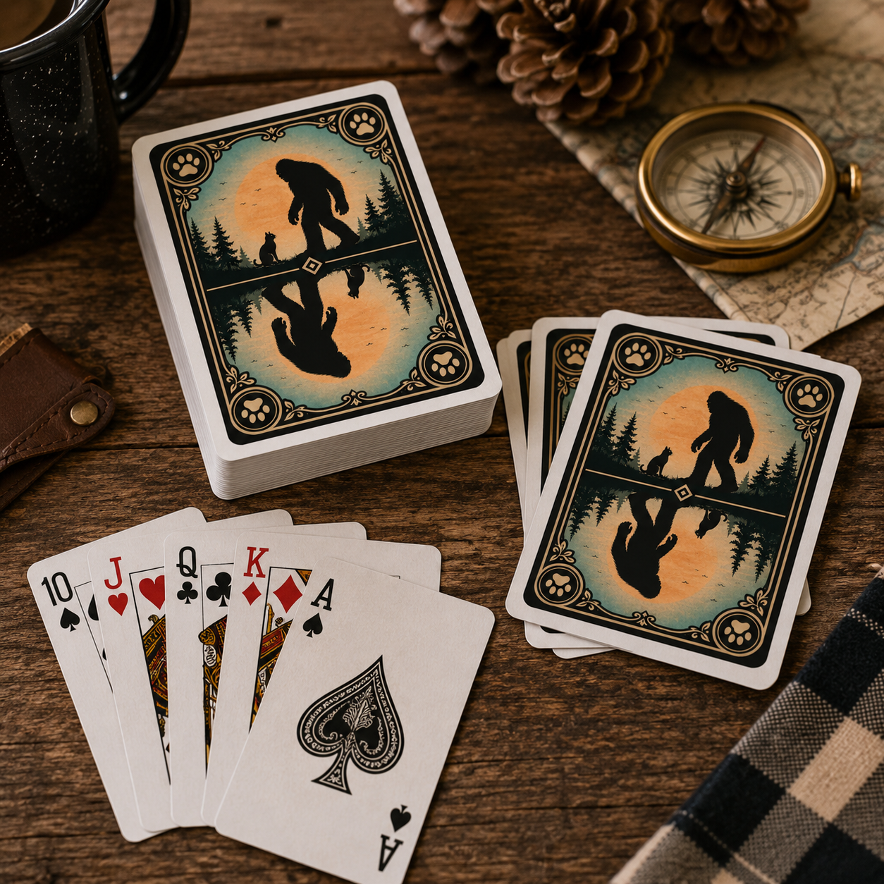 Sasquatch & Cat Playing Cards | Bigfoot Forest Poker Deck