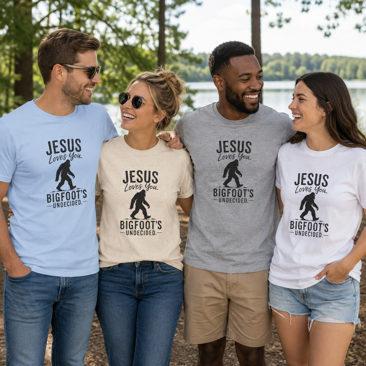 Jesus Loves You, Bigfoot’s Undecided T-Shirt | Funny Christian Sasquatch Tee