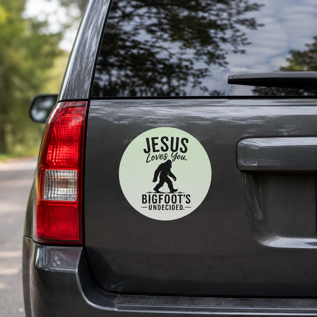 Jesus Loves You. Bigfoot’s Undecided. Vinyl Sticker