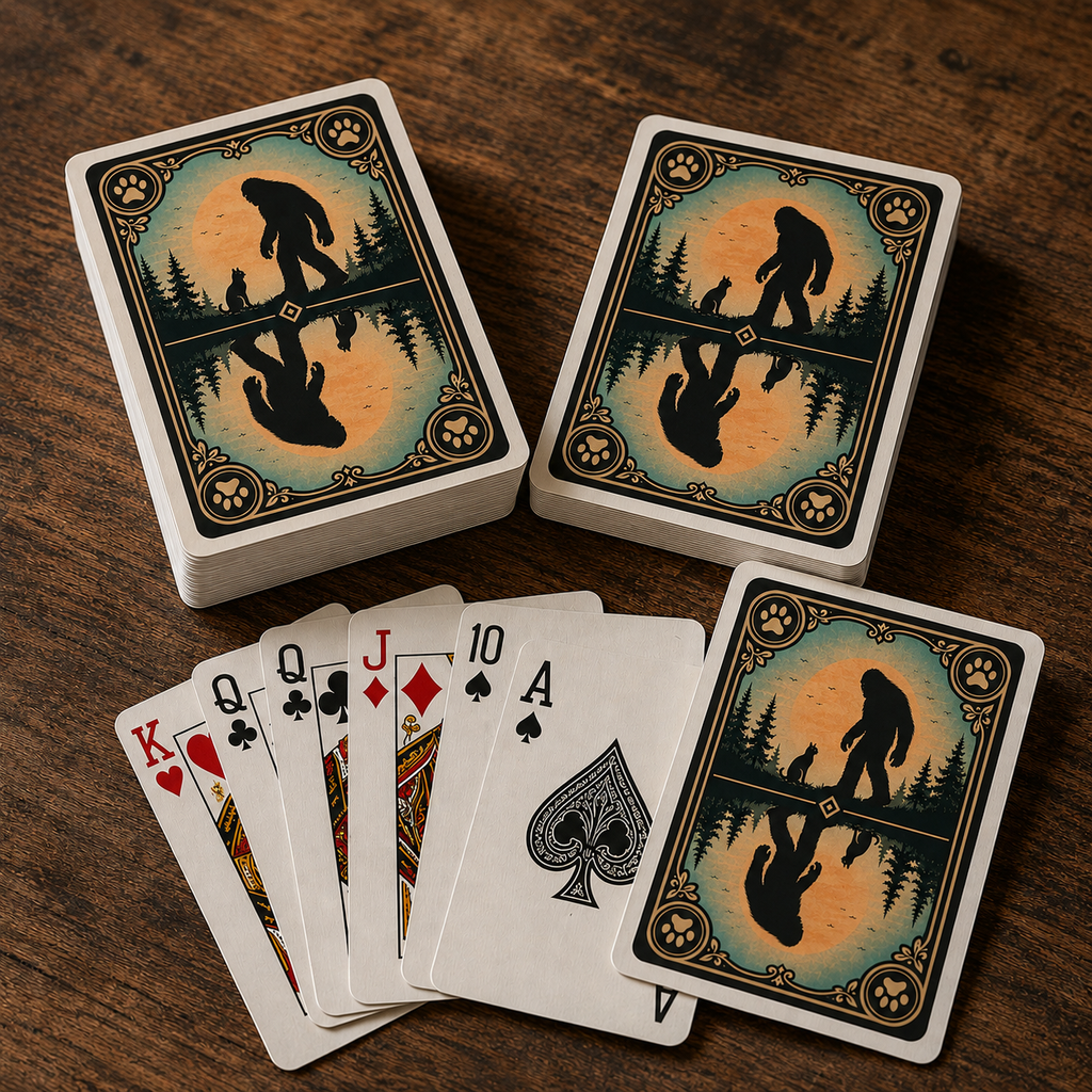 Sasquatch & Cat Playing Cards | Bigfoot Forest Poker Deck