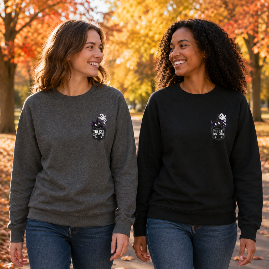 The Cat Saw It, Too Halloween Pocket Crewneck Sweatshirt