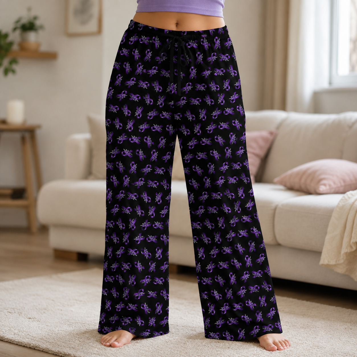 Purple Ribbon and Lightning Epilepsy Awareness Pajama Pants
