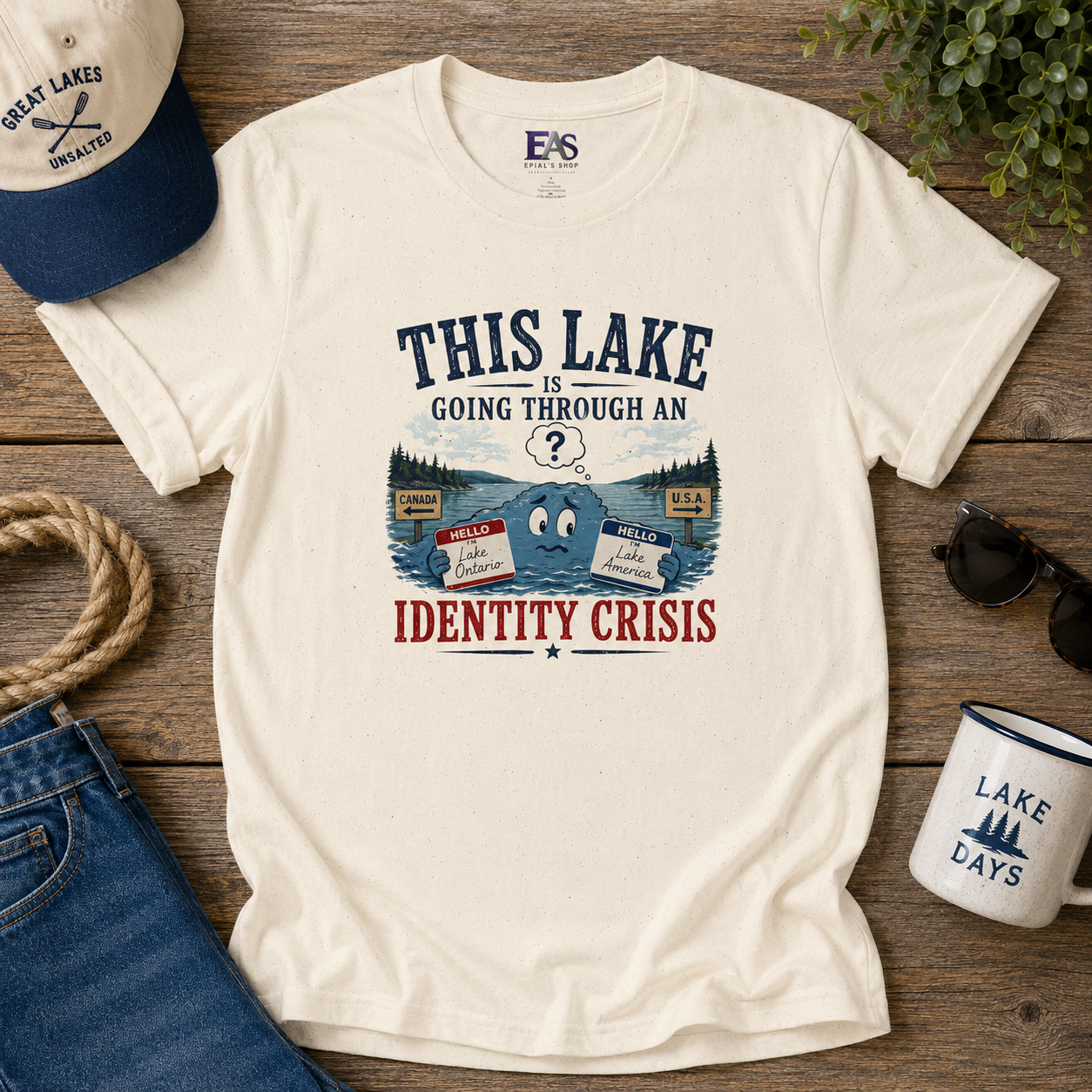 This Lake Is Going Through an Identity Crisis T-Shirt | Lake Ontario Lake America Humor