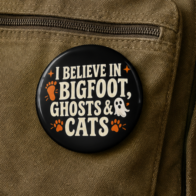 I Believe in Bigfoot, Ghosts & Cats Pin Button