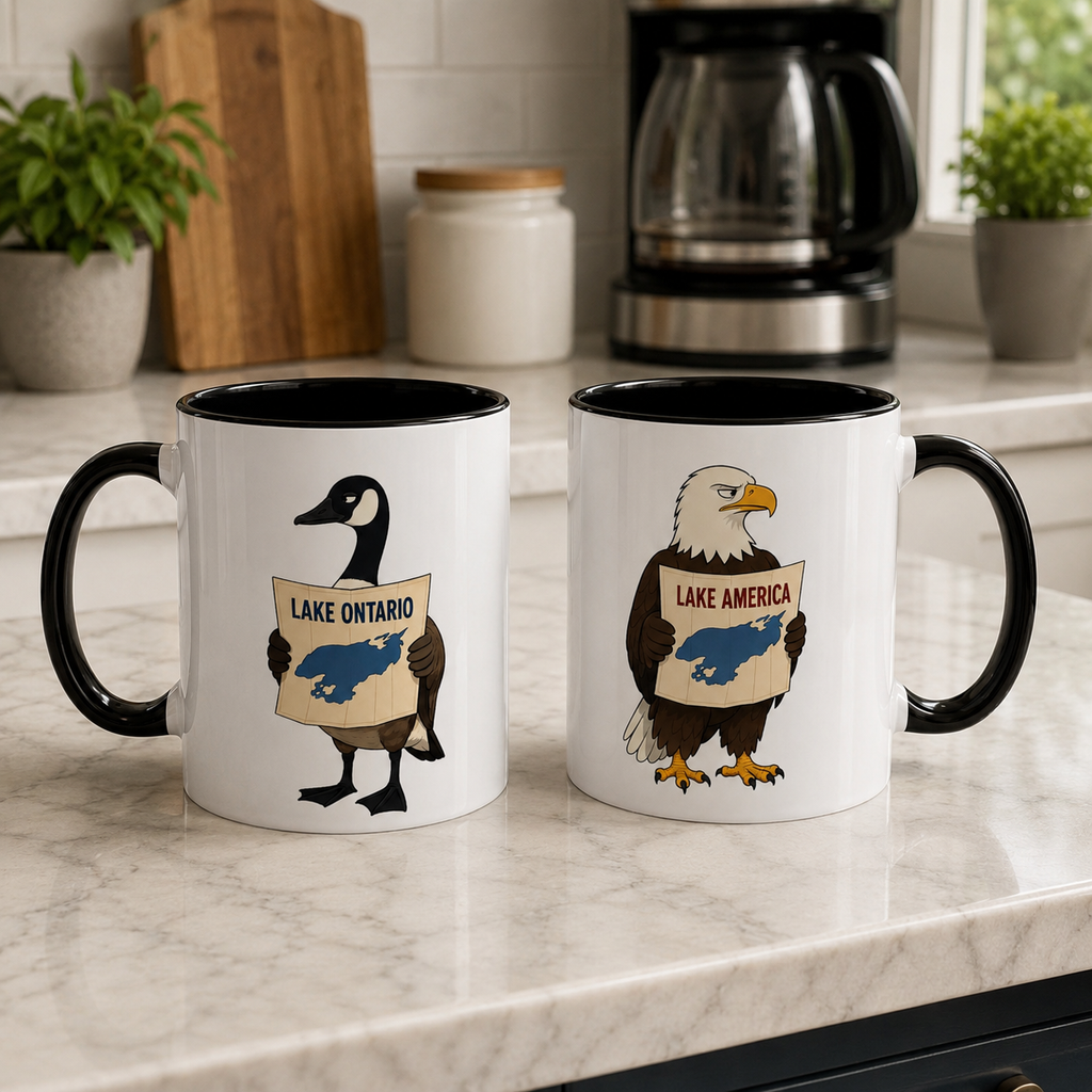 Lake Ontario vs. Lake America Goose & Eagle Coffee Mug | Great Lake Renaming Humor