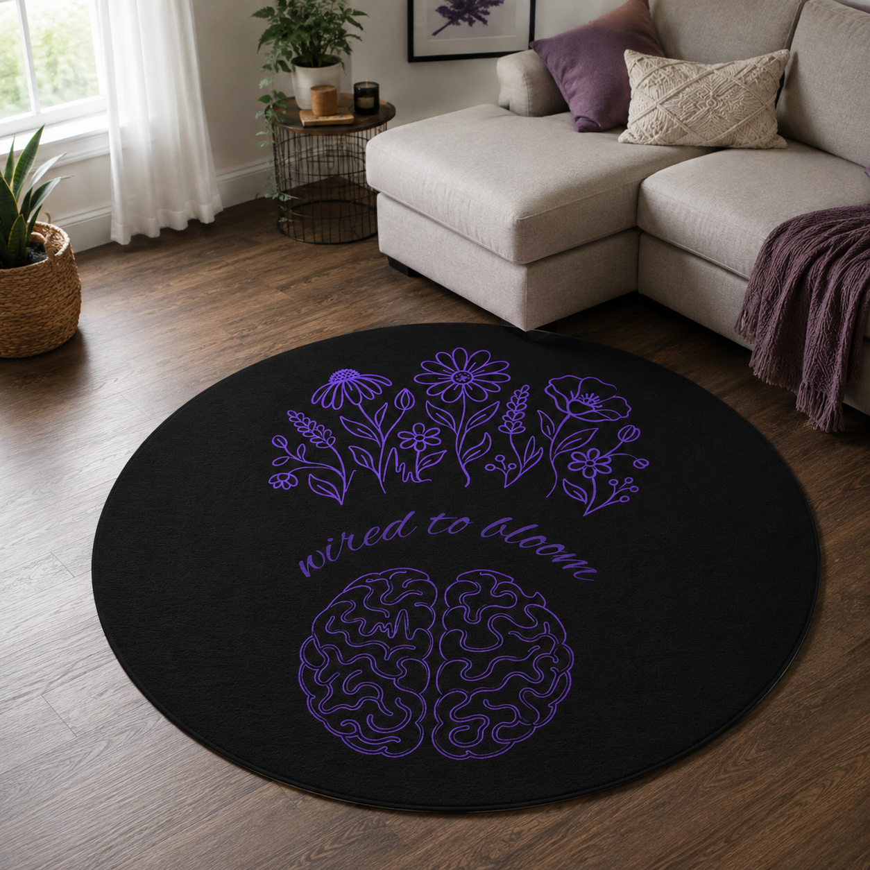 Wired to Bloom Epilepsy Awareness Round Rug