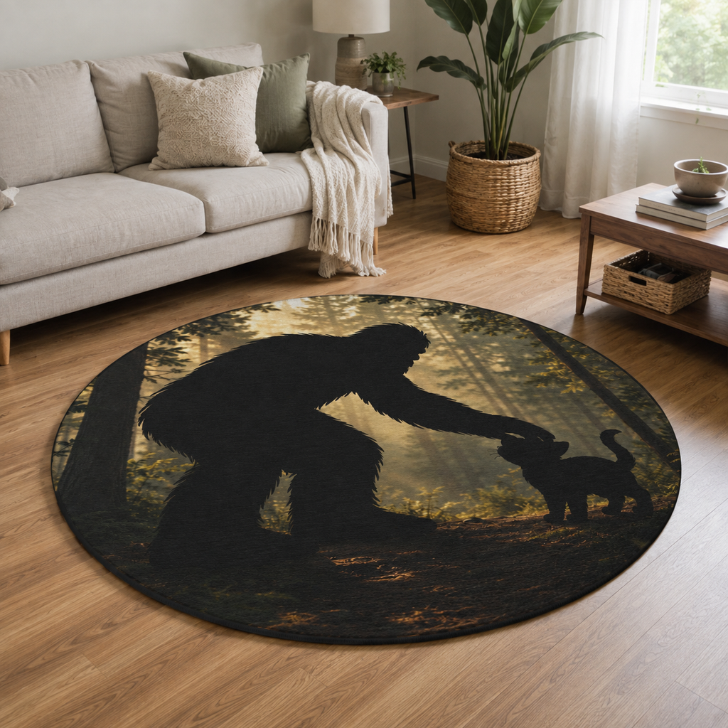 Bigfoot & Cat Unexpected Friends Round Rug