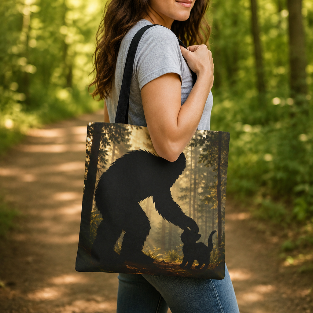The Cat Saw It, Too Bigfoot & Cat Tote Bag