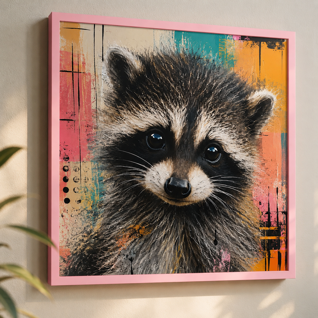 Jimothy Modern Raccoon Framed Wall Art | Colorful Contemporary Animal Portrait