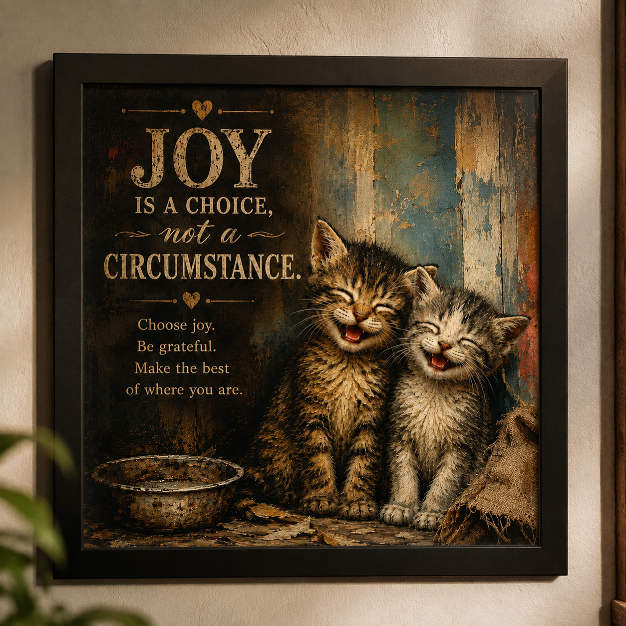Joy Is a Choice Framed Kitten Wall Art | Rustic Inspirational Cat Print