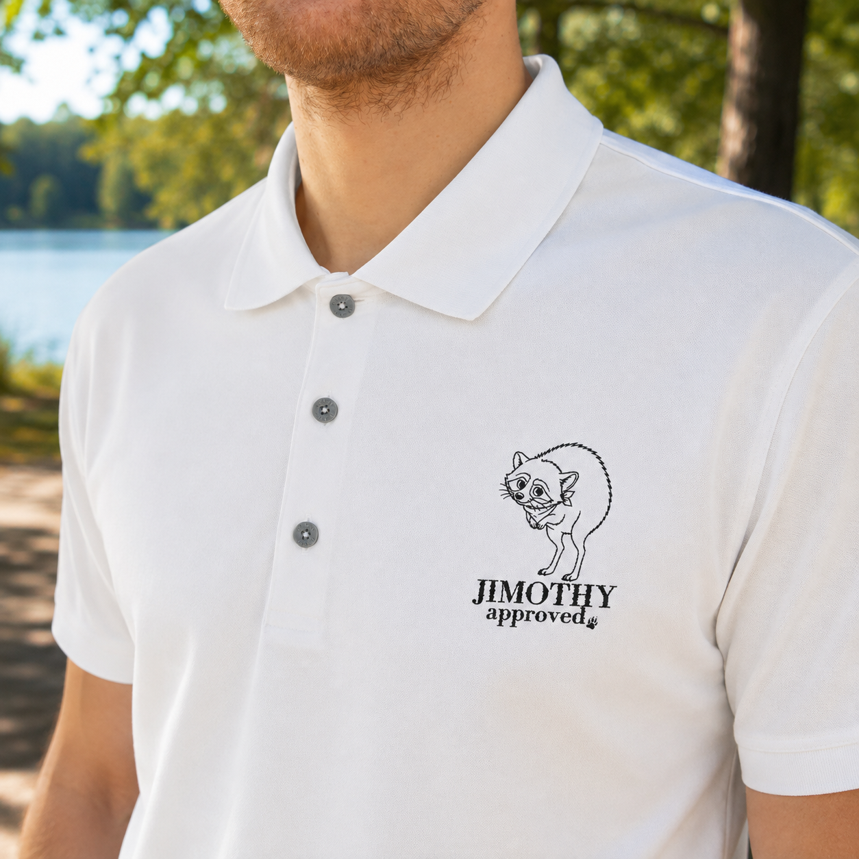 Jimothy Approved Performance Polo | Embroidered Funny Raccoon Golf Shirt